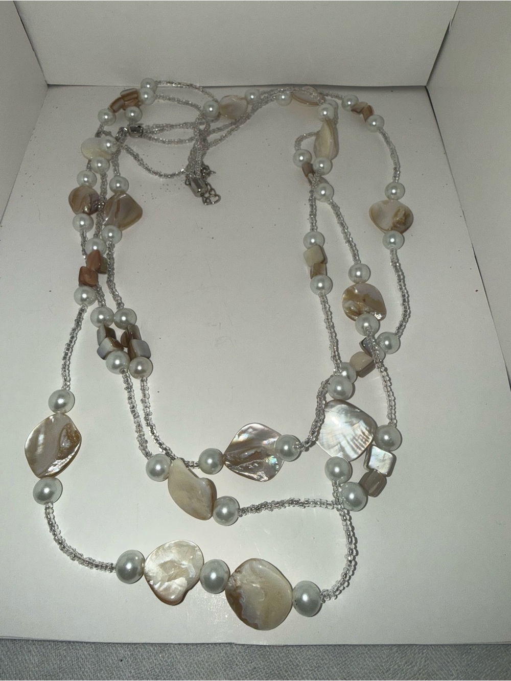 Multi-Strand Shell & Mother of Pearl Necklace - Cream Pearlescent